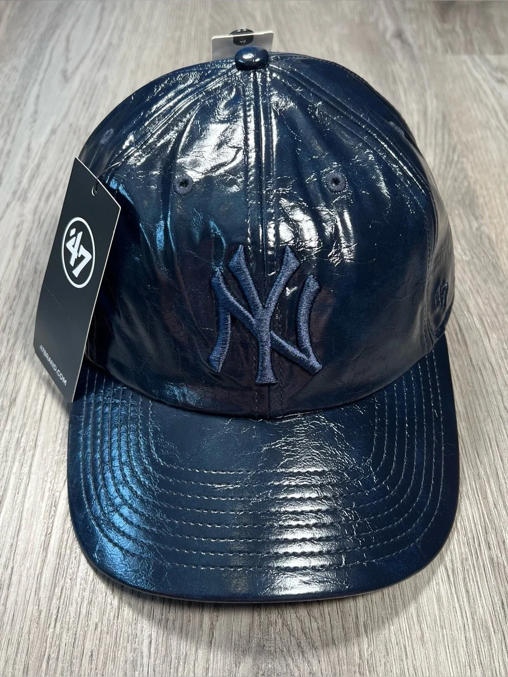 New '47‎ Brand Anthropologie New York Yankees Navy Baseball Hat Cat Faux Leather